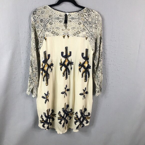 SEA New York Dress Womens 6 Beige Black 100% Silk Gauze Abstract Aztec Southwest - Picture 2 of 16